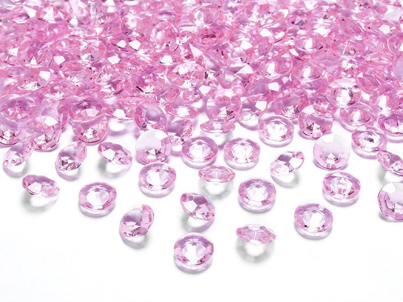 Lauakaunistuste kristallid Teemant, 12 mm, roosa, 1 karp/30 pakk (1 pakk/100 tk) цена и информация | Peokaunistused | kaup24.ee