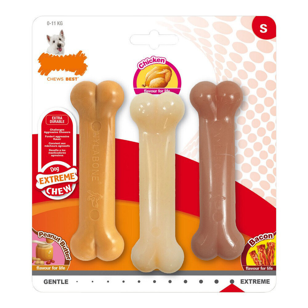 Koera närimismänguasi Nylabone Extreme Chew Value Pack Bacon Maapähklivõi Suurus S Kana Nailon (3 pcs) цена и информация | Mänguasjad koertele | kaup24.ee