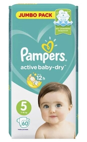 Pampers Aktiivne Beebi Kuivad Mähkmed 5, 11-16kg, 60 tk цена и информация | Mähkmed | kaup24.ee