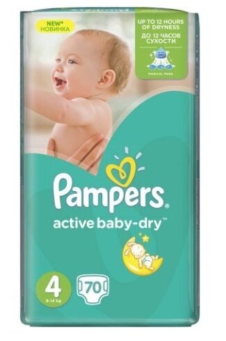 Pampers Aktiivne Beebi Kuivad Mähkmed 4, 9-14kg, 70 tk цена и информация | Mähkmed | kaup24.ee