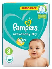 Pampers Active Baby Dry Подгузники 3 размер, 6-10кг, 82 шт. цена и информация | Подгузники | kaup24.ee