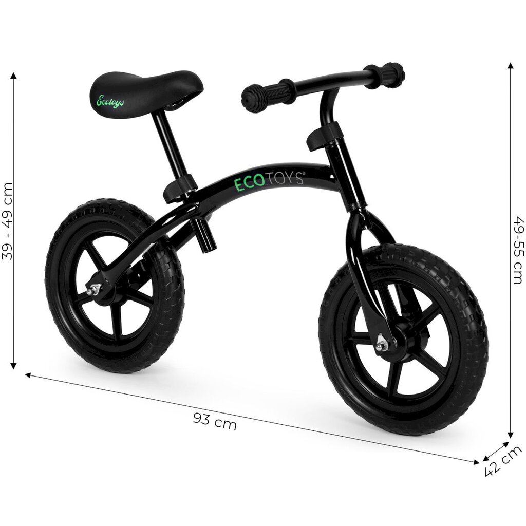 Laste krossjalgratas, ECOTOYS, 49 cm. x 93 cm. x 55 cm., must hind ja info | Jooksurattad | kaup24.ee