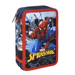 Тройной пенал Spiderman, 43 предмета, синий, 12 x 19.5 x 6.5 см цена и информация | Пеналы | kaup24.ee