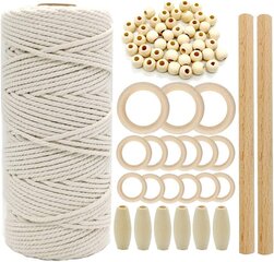 Macrame komplekt looduslik makrome nööri makrome lõng 3mm 56 tükid puidust helmed 15 puitrõnga tükki 2 puidust pulkad seinale, mis hoiab meisterdamistöid hind ja info | Õmblustarvikud | kaup24.ee