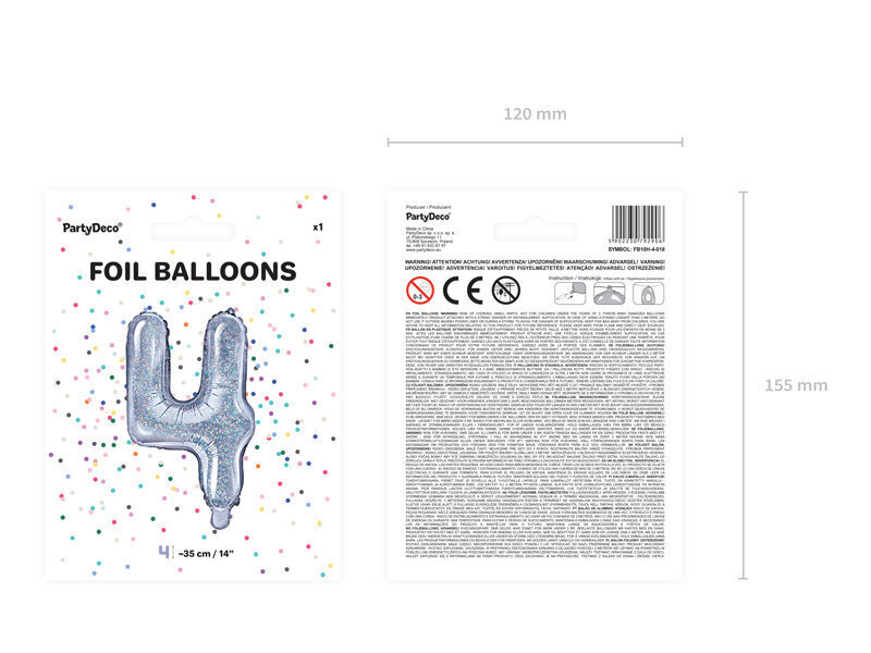 Fooliumist õhupall Number "4", 35 cm, hõbedane hind ja info | Õhupallid | kaup24.ee