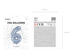 Баллон фольговый Число "6", 35 см, серебристый цена и информация | Шарики | kaup24.ee