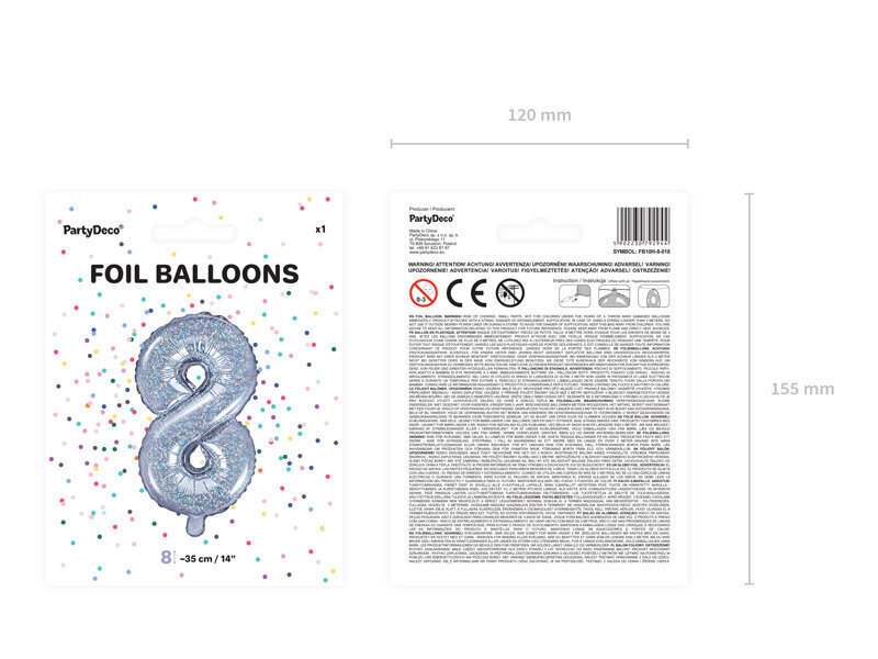 Fooliumist õhupall Number "8", 35 cm, hõbedane hind ja info | Õhupallid | kaup24.ee