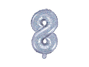 Фольговый баллон Число "8", 35 см, серебристый цена и информация | Воздушные шары | kaup24.ee