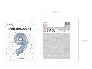 Fooliumist õhupall Number "9", 35 cm, hõbedane hind ja info | Õhupallid | kaup24.ee