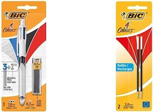 BIC 4-цветовая печать шариковая точка ручка цвет HB-мультифункциональный карандаш: черный, синий и красный шахта и 1 карандашная шахта плюс кусок Eraser-1 с 12 карандашными ручками и шариковыми товарищами для ручки 4, красный цена и информация | Письменные принадлежности | kaup24.ee