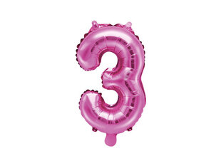 Fooliumist õhupall Number "3", 35 cm, roosa цена и информация | Шарики | kaup24.ee