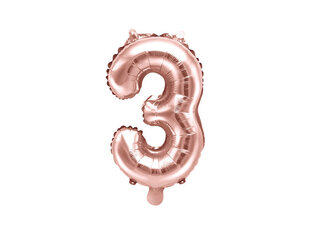 Воздушный шарик фольгированный номер "3", 35 см, золотистый / розовый цена и информация | Шарики | kaup24.ee