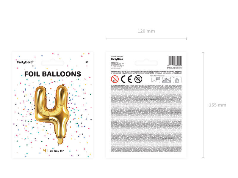 Fooliumist õhupall Number "4", 35 cm, kuldne, 50 tk. цена и информация | Õhupallid | kaup24.ee