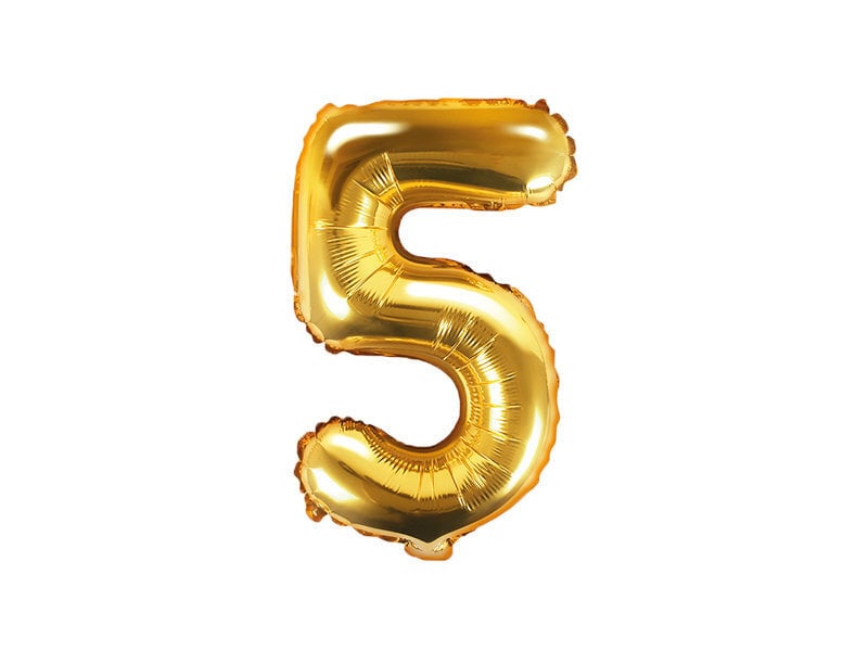 Fooliumist õhupall Number "5", 35 cm, kuldne hind ja info | Õhupallid | kaup24.ee