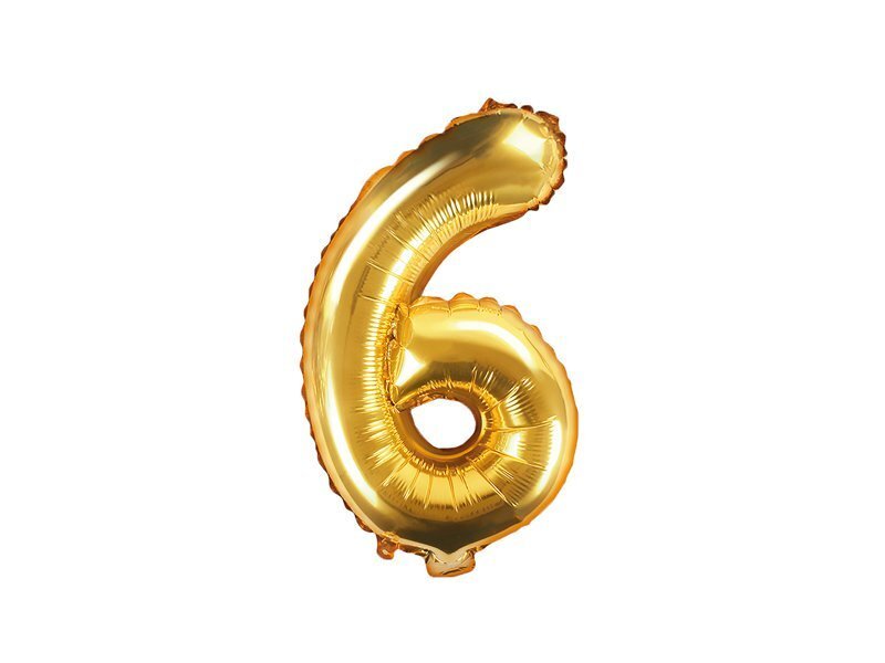 Fooliumist õhupall Number "6", 35 cm, kuldne, 50 tk. hind ja info | Õhupallid | kaup24.ee