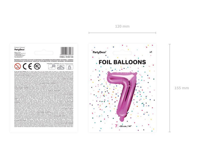 Fooliumist õhupall Number "7", 35 cm, roosa цена и информация | Õhupallid | kaup24.ee