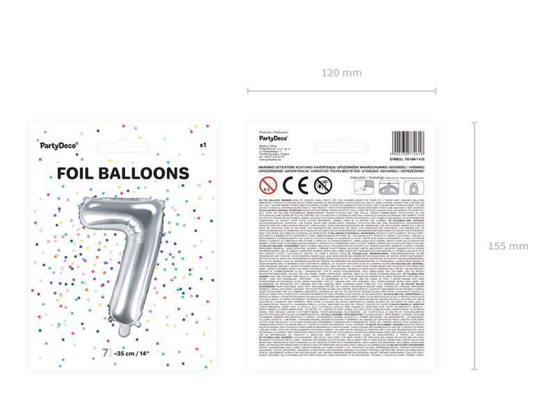 PartyDeco fooliumist õhupall, number 7, 35 cm hind ja info | Õhupallid | kaup24.ee