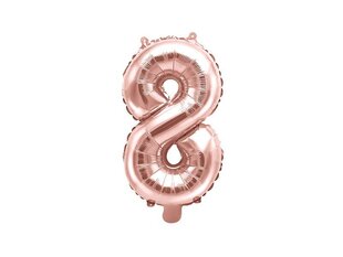 Fooliumist õhupall Number "8", 35 cm, kuldne/roosa цена и информация | Шарики | kaup24.ee