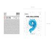 Fooliumist õhupall Number "9", 35 cm, sinine цена и информация | Õhupallid | kaup24.ee