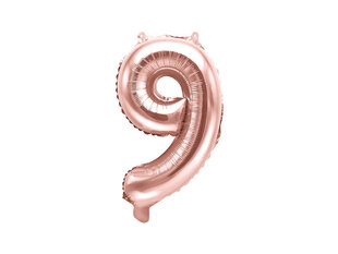 Воздушный шарик фольгированный номер "9", 35 см, золотистый / розовый цена и информация | Шарики | kaup24.ee