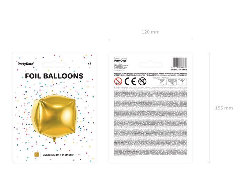 Fooliumist õhupallid Cubic 35x35x35 cm, kuldne цена и информация | Õhupallid | kaup24.ee