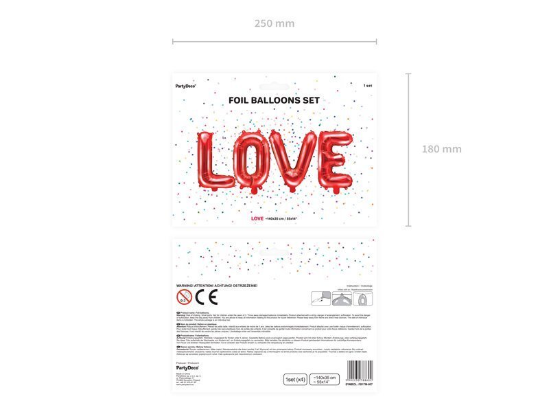 Fooliumist õhupallid Love 140x35 cm, punane, 50 tk. hind ja info | Õhupallid | kaup24.ee