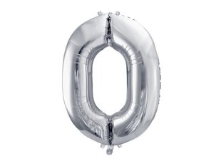 Fooliumist õhupall Number "0", 86 cm, hõbedane, 50 tk. цена и информация | Шарики | kaup24.ee
