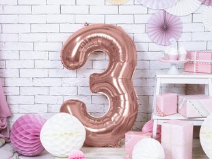 Fooliumist õhupall Number "3", 86 cm, roosa цена и информация | Шарики | kaup24.ee
