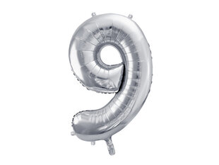 Воздушный шарик из фольги Номер "9", 86 см, серебристый цена и информация | Шары | kaup24.ee