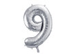 Fooliumist õhupall Number "9", 86 cm, hõbedane, 50 tk. hind ja info | Õhupallid | kaup24.ee