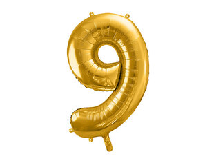 Воздушный шарик фольгированный номер "9", 86 см, золотистый цена и информация | Шарики | kaup24.ee