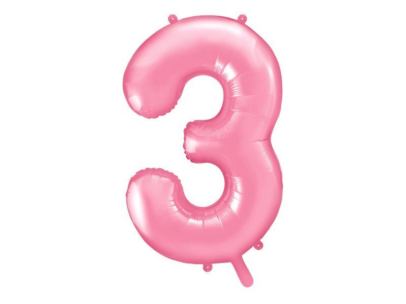 Fooliumist õhupall Number "3", 86 cm, roosa, 50 tk. hind ja info | Õhupallid | kaup24.ee