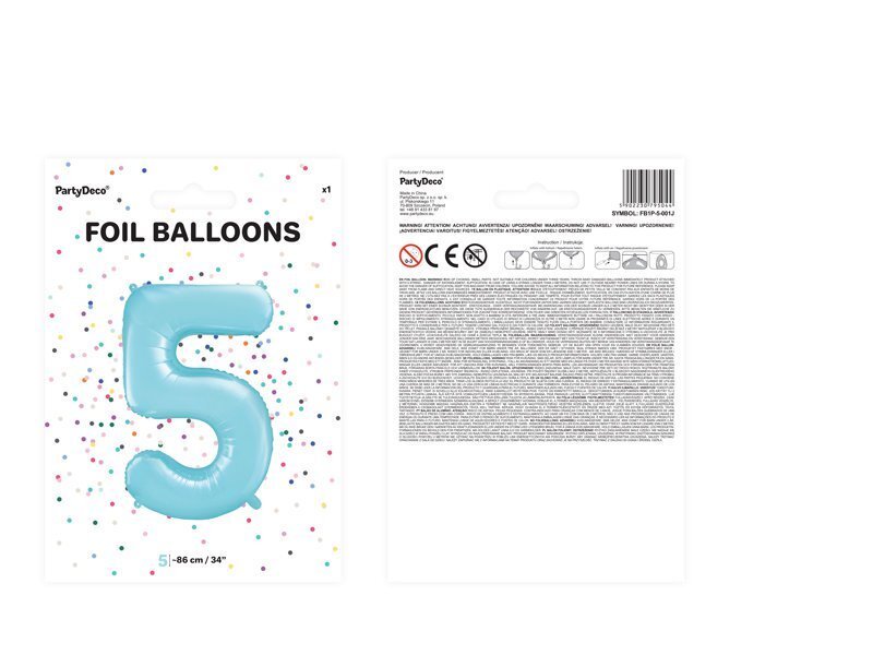Fooliumist õhupall Number "5", 86 cm, helesinine hind ja info | Õhupallid | kaup24.ee