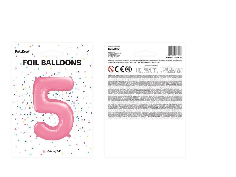 Fooliumist õhupall Number "5", 86 cm, roosa hind ja info | Õhupallid | kaup24.ee