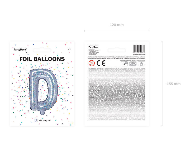 Fooliumist õhupallid Täht "D" 35 cm, hõbedane/läikiv цена и информация | Õhupallid | kaup24.ee