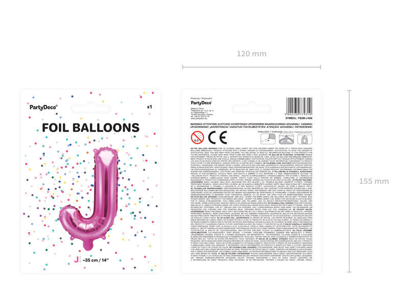Fooliumist õhupallid Täht "J" 35 cm, roosa hind ja info | Õhupallid | kaup24.ee