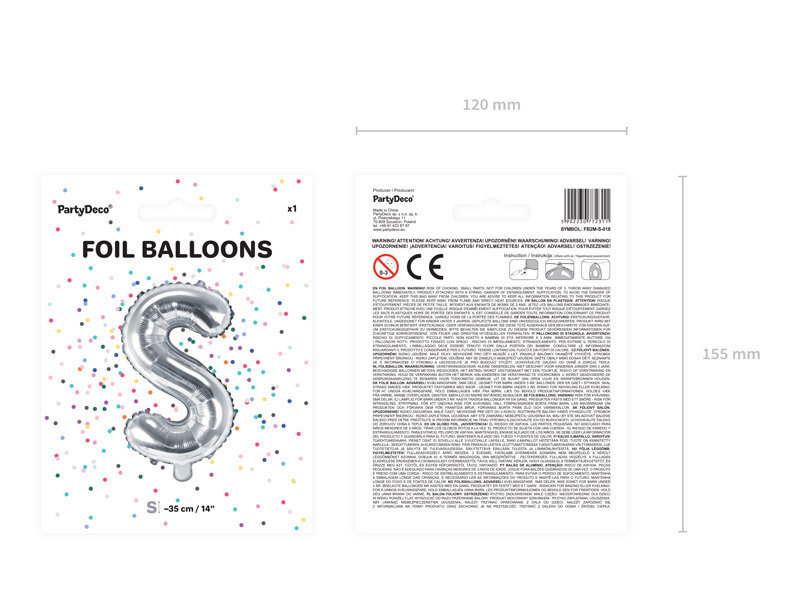 Fooliumist õhupallid Täht "S" 35 cm, hõbedane цена и информация | Õhupallid | kaup24.ee