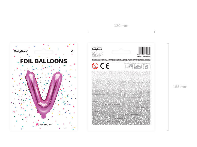 Fooliumist õhupallid Täht "V" 35 cm, roosa hind ja info | Õhupallid | kaup24.ee