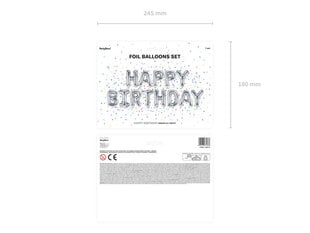 Fooliumist õhupallid Happy Birthday 340x35 cm, hõbedane, 50 tk. hind ja info | Õhupallid | kaup24.ee