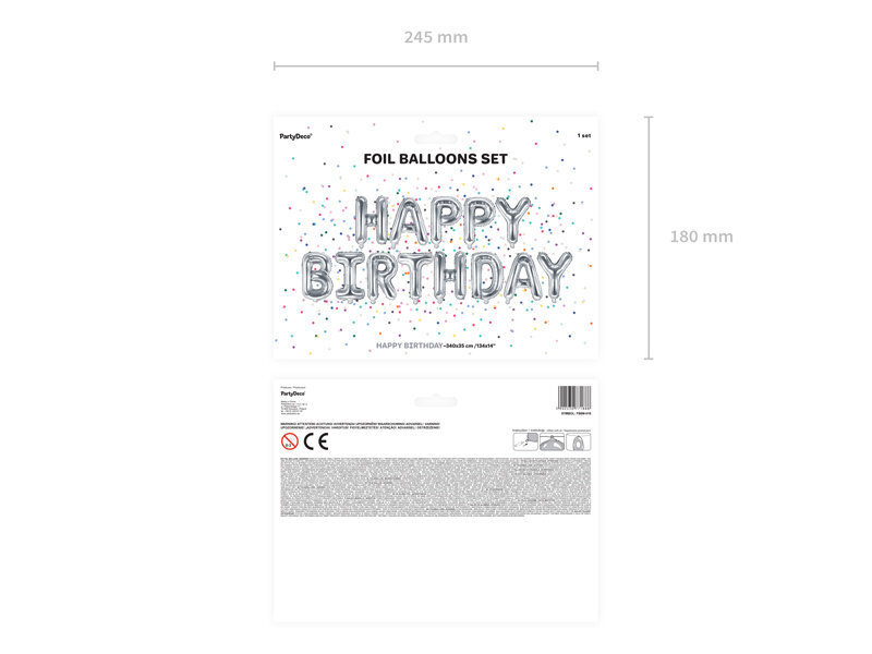 Fooliumist õhupallid Happy Birthday 340x35 cm, hõbedane, 50 tk. hind ja info | Õhupallid | kaup24.ee