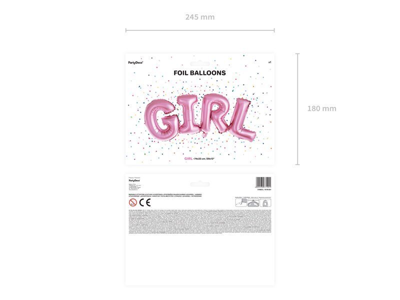 Fooliumist õhupallid Girl 74x33 cm, roosa, 50 tk. hind ja info | Õhupallid | kaup24.ee