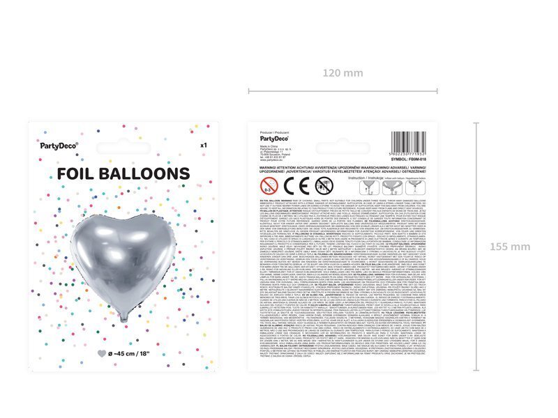 Fooliumist õhupallid Heart 45 cm, hõbedane цена и информация | Õhupallid | kaup24.ee