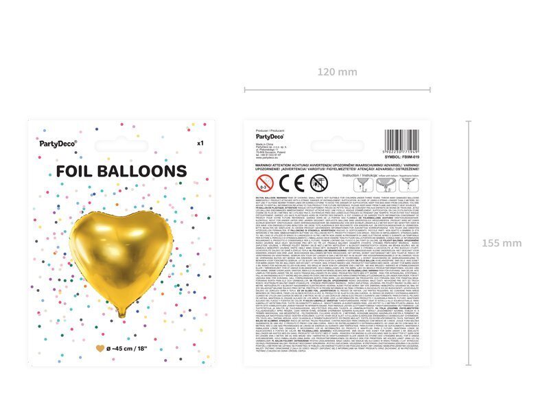 Fooliumist õhupallid Heart 45 cm, kuldne hind ja info | Õhupallid | kaup24.ee