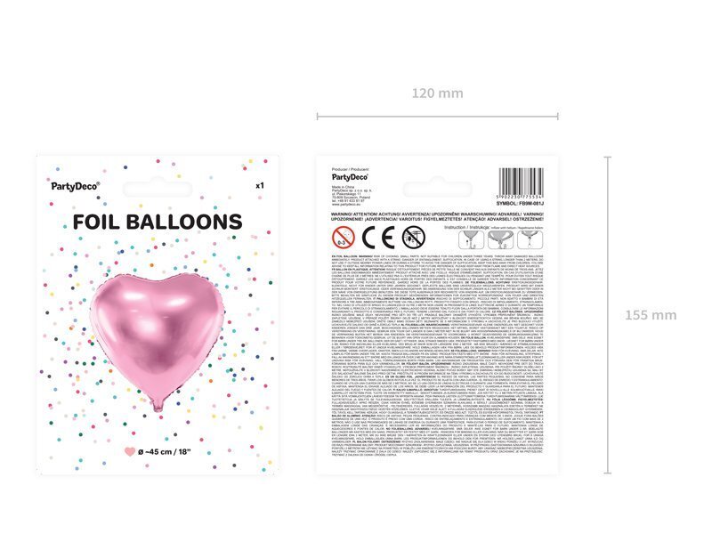PartyDeco fooliumist õhupall, 45 cm, roosa / Süda hind ja info | Õhupallid | kaup24.ee