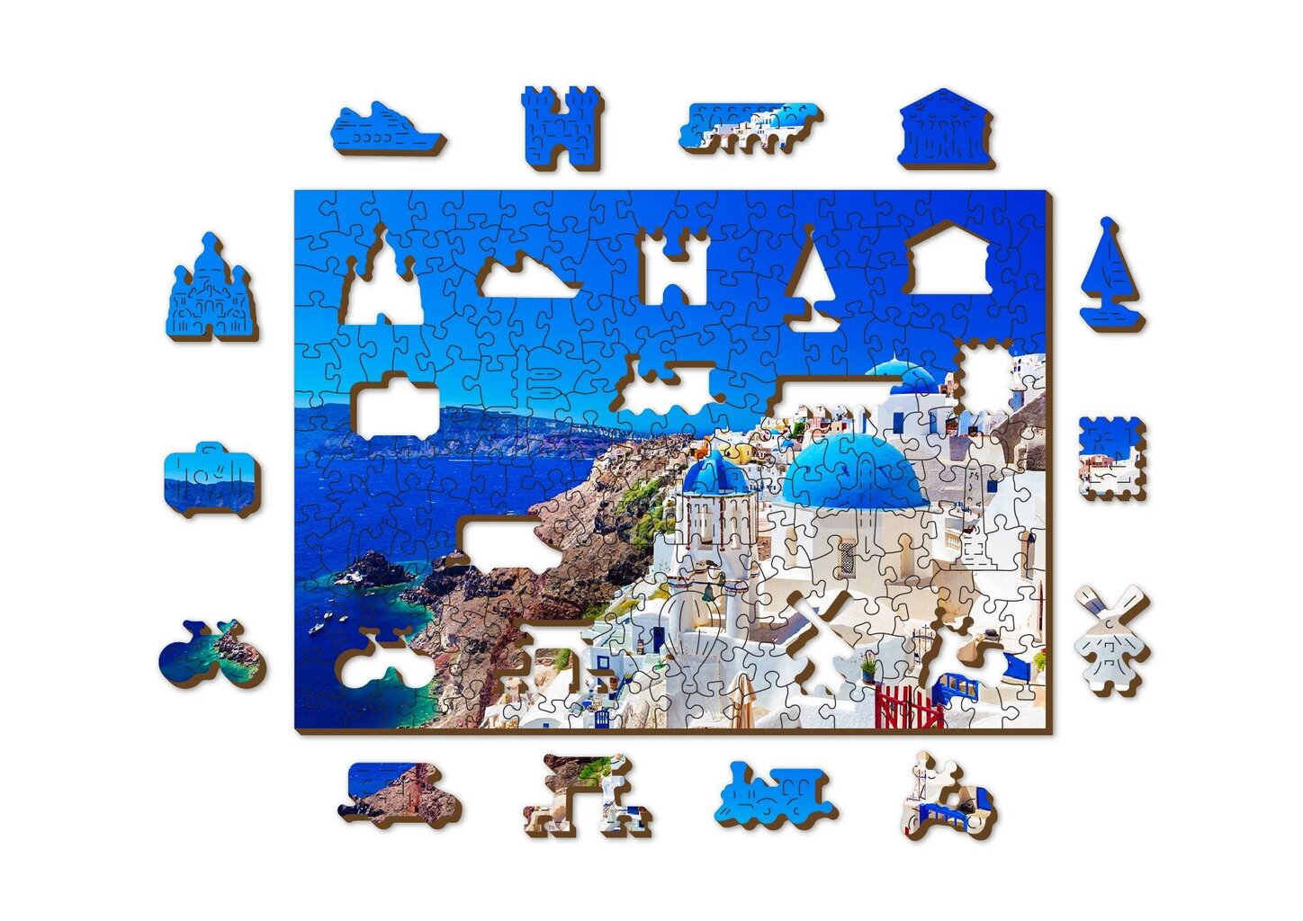 Puidust erikujuliste tükkidega pusle "Santorini, Greece" Wooden Puzzle 200 pcs / Wooden.city цена и информация | Pusled | kaup24.ee