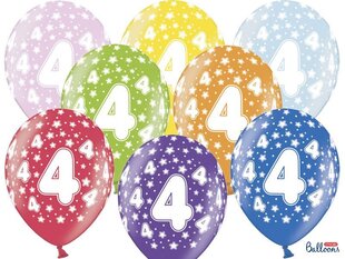 Õhupallid 30 cm 4th Birthday Metallic, erinevad värvid, 6 tk. hind ja info | Õhupallid | kaup24.ee