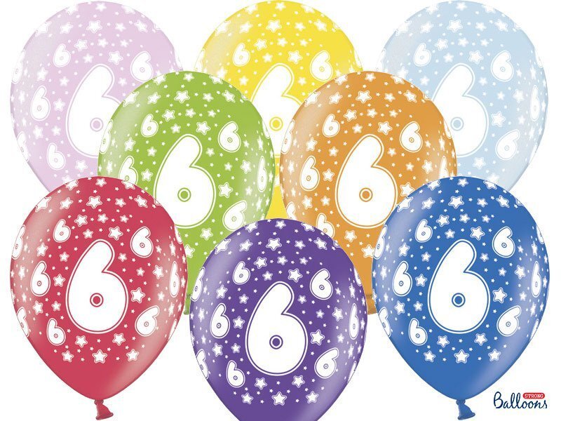 Õhupallid 30 cm 6th Birthday Metallic, erinevad värvid, 6 tk. цена и информация | Õhupallid | kaup24.ee