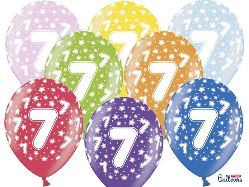 Õhupallid 30 cm 7th Birthday Metallic, erinevad värvid, 50 tk. hind ja info | Õhupallid | kaup24.ee