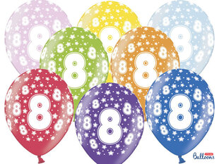 Õhupallid 30 cm 8th Birthday Metallic, erinevad värvid, 6 tk. hind ja info | Õhupallid | kaup24.ee