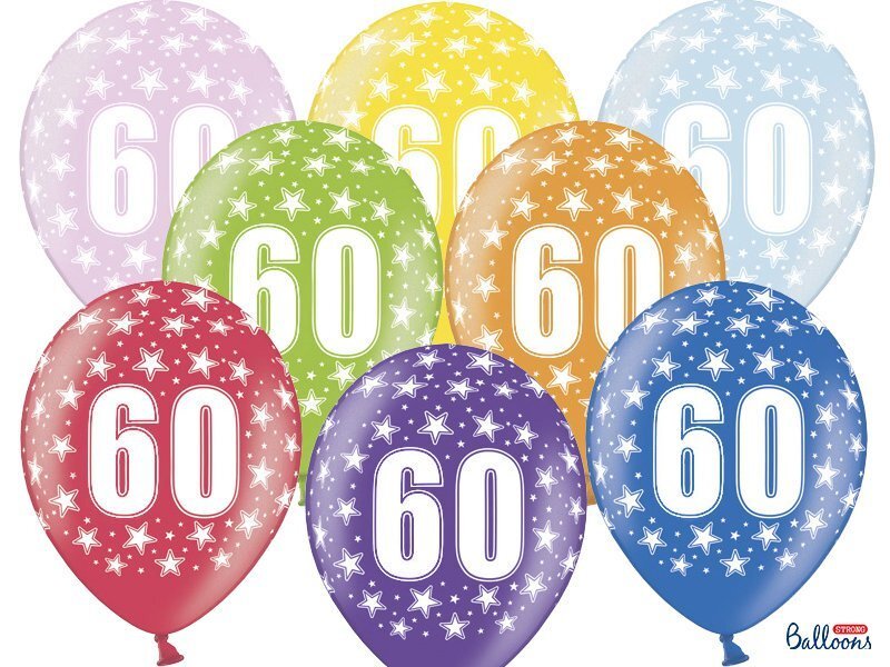 Õhupallid 30 cm 60th Birthday Metallic, erinevad värvid, 50 tk. hind ja info | Õhupallid | kaup24.ee